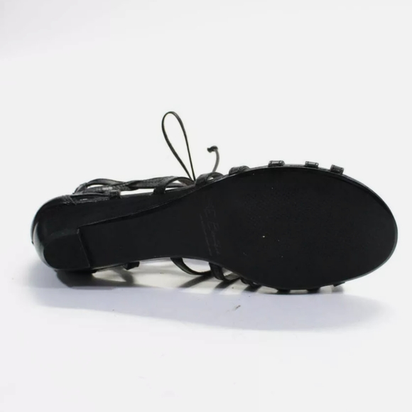 SE Boutique | Sam Edelman Black Leather Sandals mini wedge 7.5 37.5 zip - Picture 5 of 5